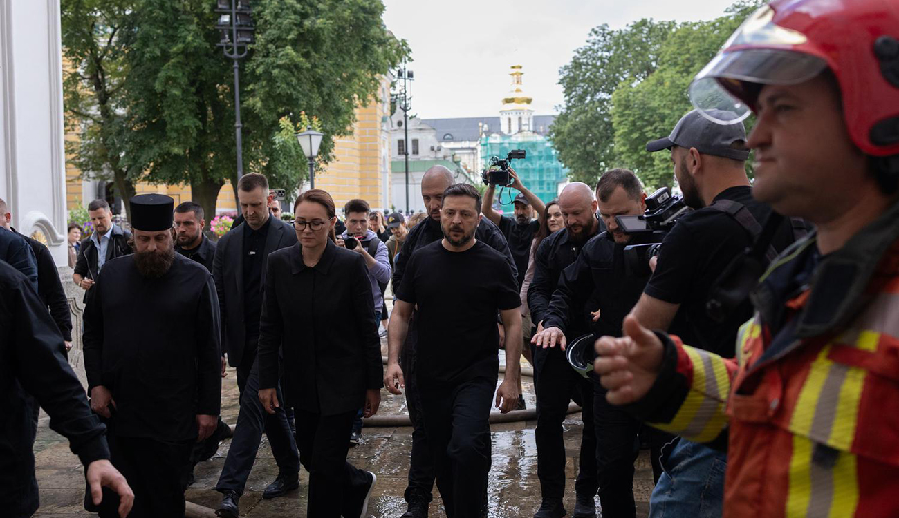 Government Funding Announced After Zelenskyy Visits Drone-Struck Kyiv Monastery