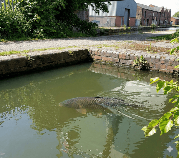 Gigantyczny karp w kanale Wielkiej Brytanii: rybę potwora wzięto za kłodę