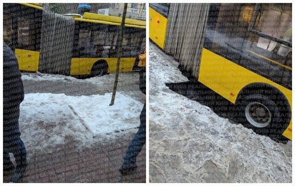 Тролейбус в провале на киевской дороге