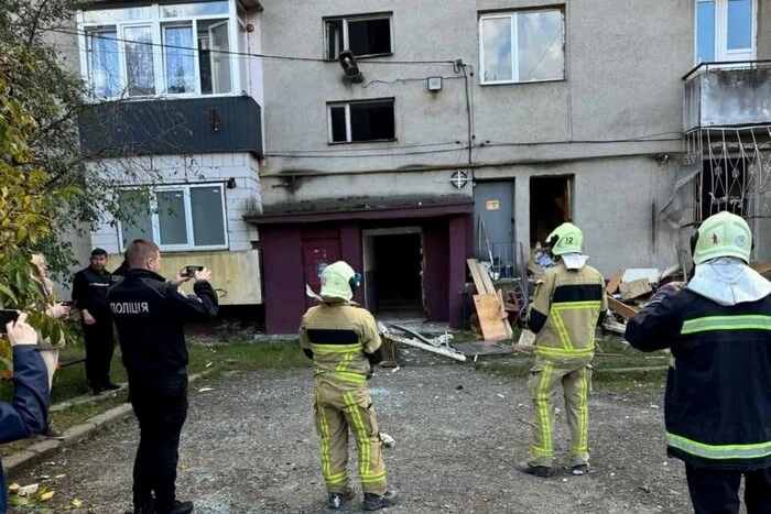 Fire facade of a high-rise building after an explosion