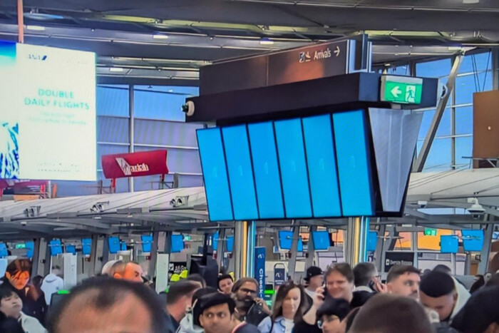 Airport empty corridor counter information closure