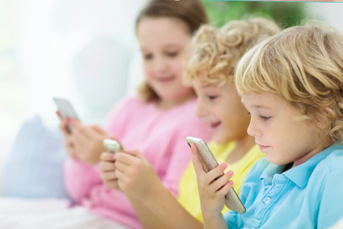 Children on smartphone screen