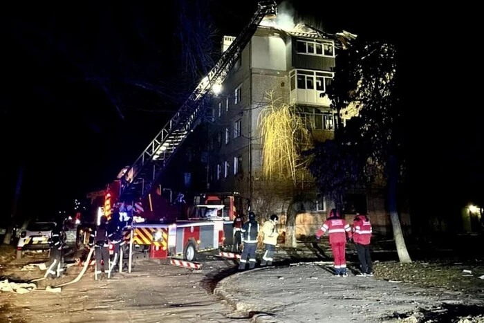 Damaged buildings after the drone attack