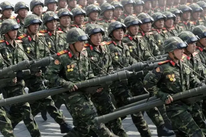 Image of the flags of North Korea and Russia