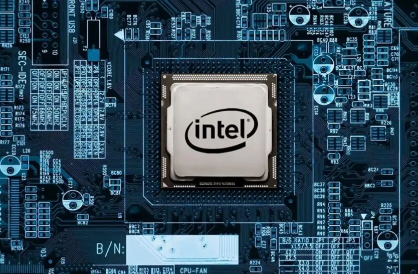 Intel logo and gavel of justice