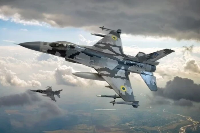 Ukrainian F-16 fighter jets in air battle