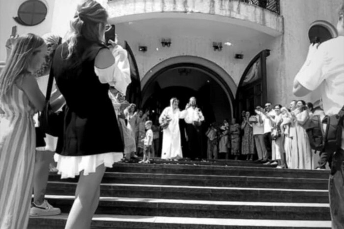 Actress in a white wedding dress