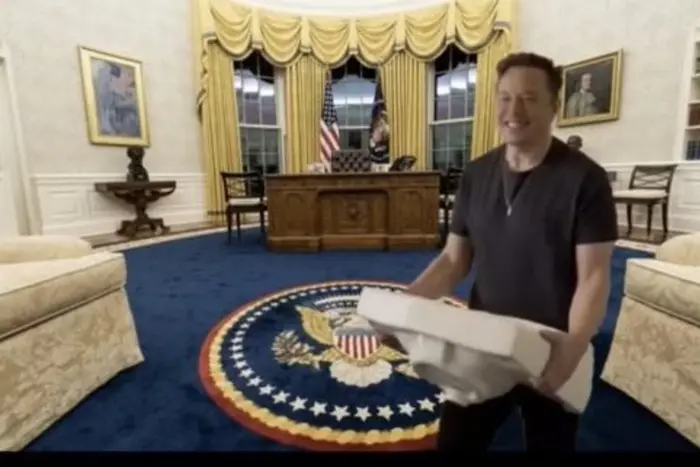 With a clamshell in the Oval Office of the White House