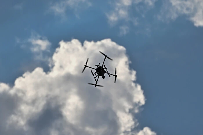 Drones against the backdrop of the Russian flag