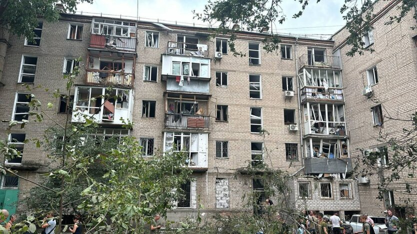 Destroyed buildings after rocket strike