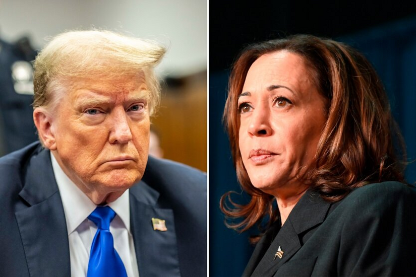 Portrait of Harris managing chaos during Trump