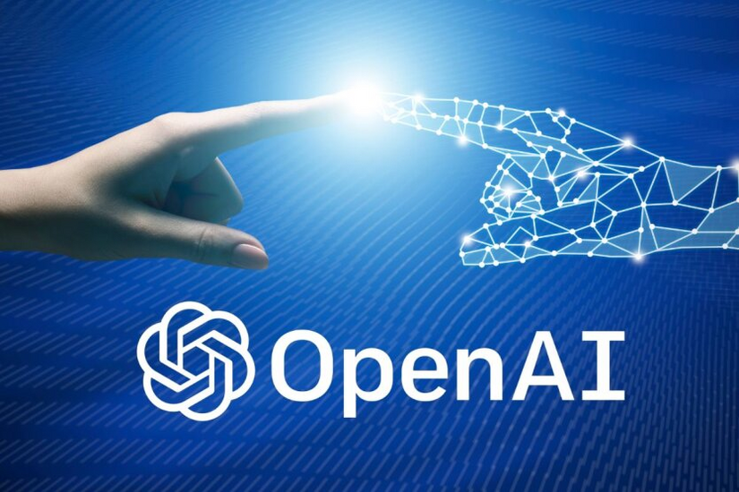 OpenAI company logo on background of money banknotes