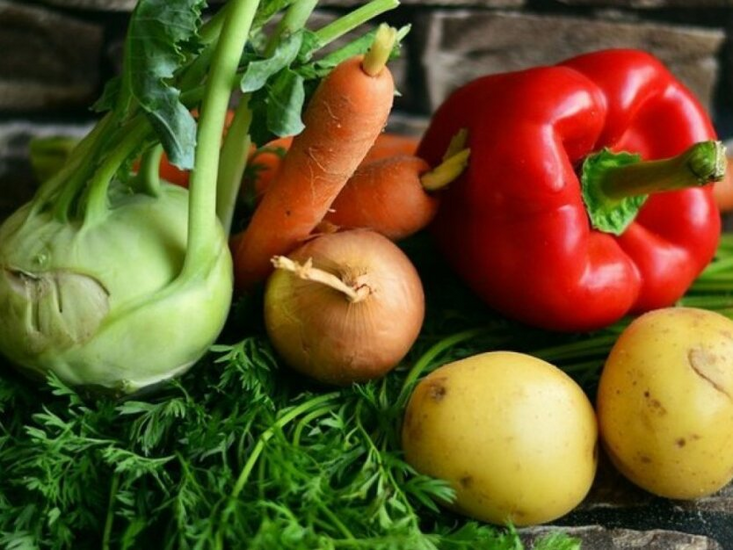 Cucumbers, tomatoes, cabbage, peppers at the market