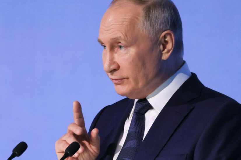 Portrait of Putin during negotiations