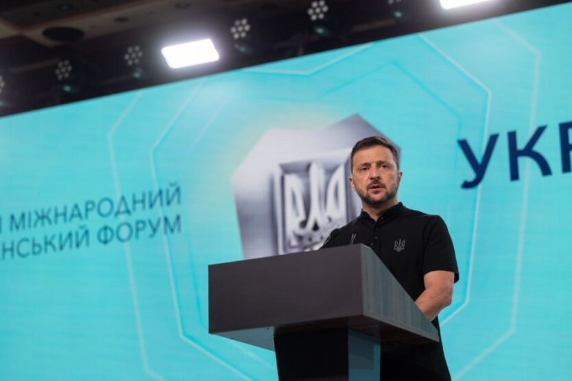 Zelensky speaks at a peace presentation