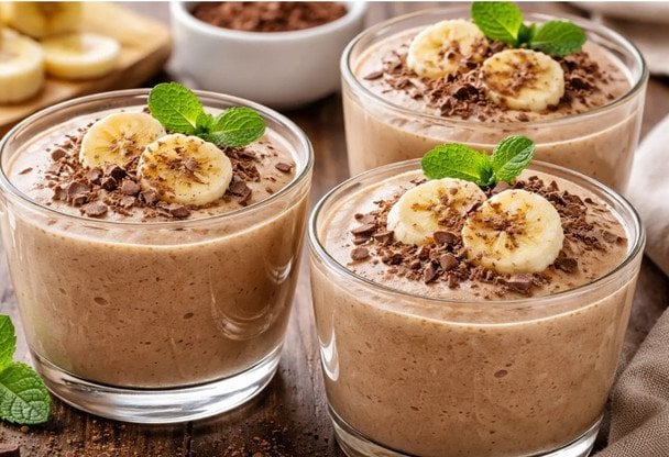 Szybki deser bez pieczenia: na bazie maślanki, banana i kakao