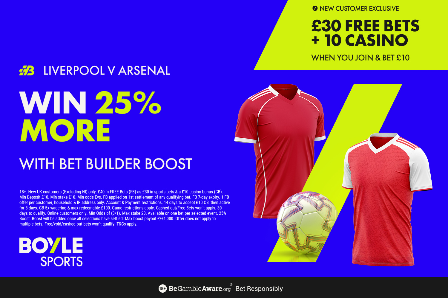 Liverpool vs Arsenal: Get £40 in free bets with BOYLE Sports, plus 25% boost on your winnings