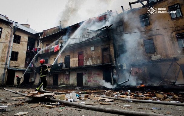 Lviv destruction after drone attack
