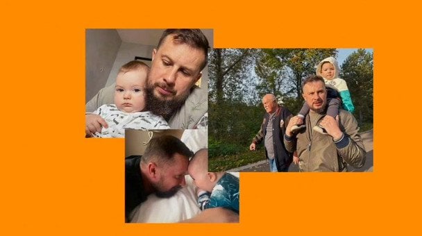 Андрій Білецький на тлі прапора корпусу