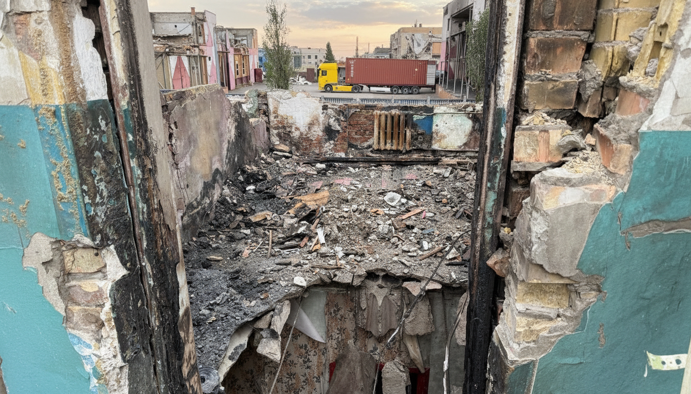Зруйнований гуртожиток у Києві