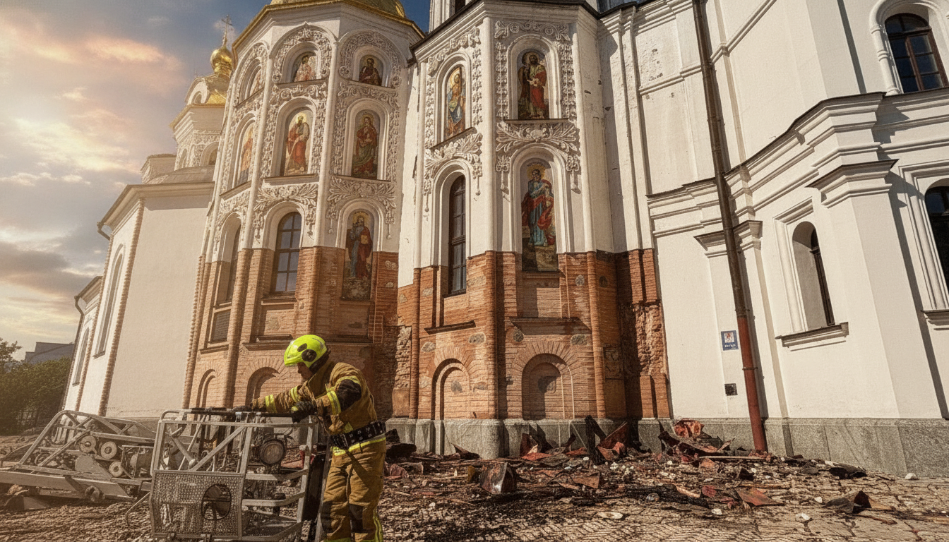 Kyiv’s Dormition Cathedral Damaged in Russian Attack: Mayor Klitschko Reports Roof Fire