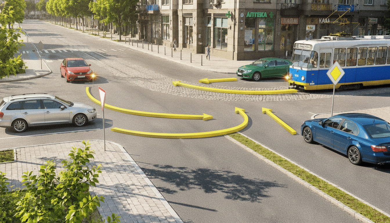 Перехрестя та автомобілі на дорозі