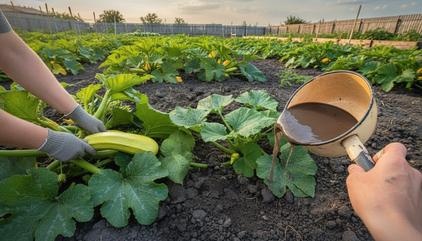 Urgent zucchini feeding with fertilizer