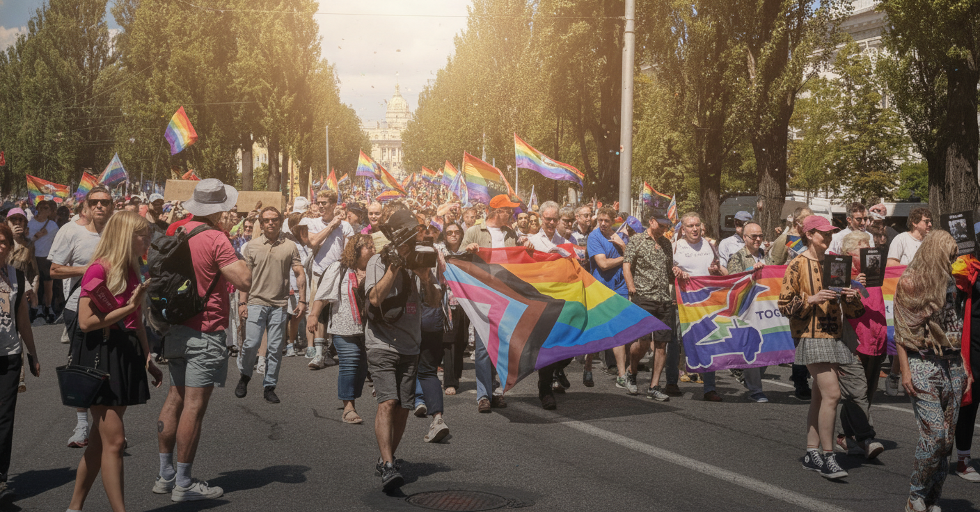 Lwiwer Pride 2025: Demonstration für eingetragene Partnerschaften von Regenbogenfamilien