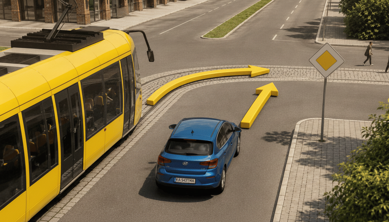 Who Has the Right of Way at an Uncontrolled Intersection: A Blue Car or a Tram?