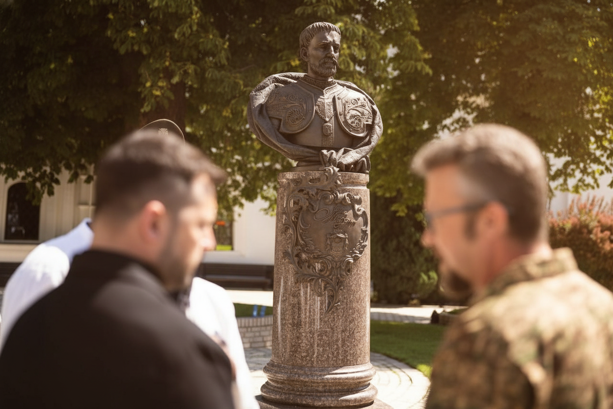 Bust of Mazepa Unveiled at Kyiv Monastery; Zelensky Announces National Pantheon Legislation
