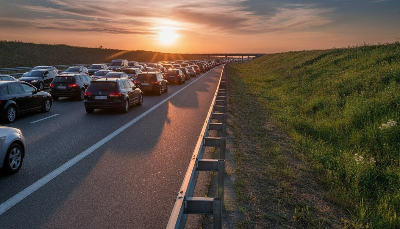 Traffic jam on Kerch bridge