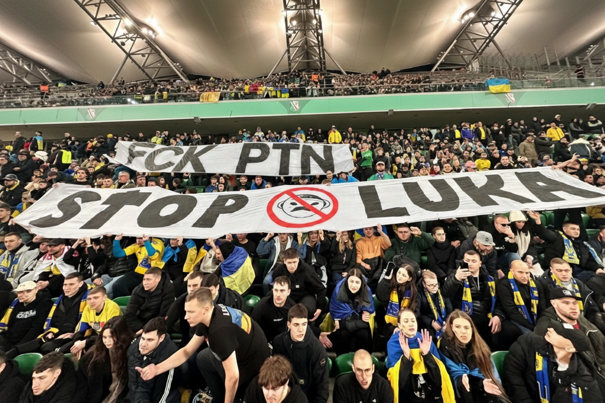 Ukrainian fans raised anti-dictatorship banners at the match against Iceland