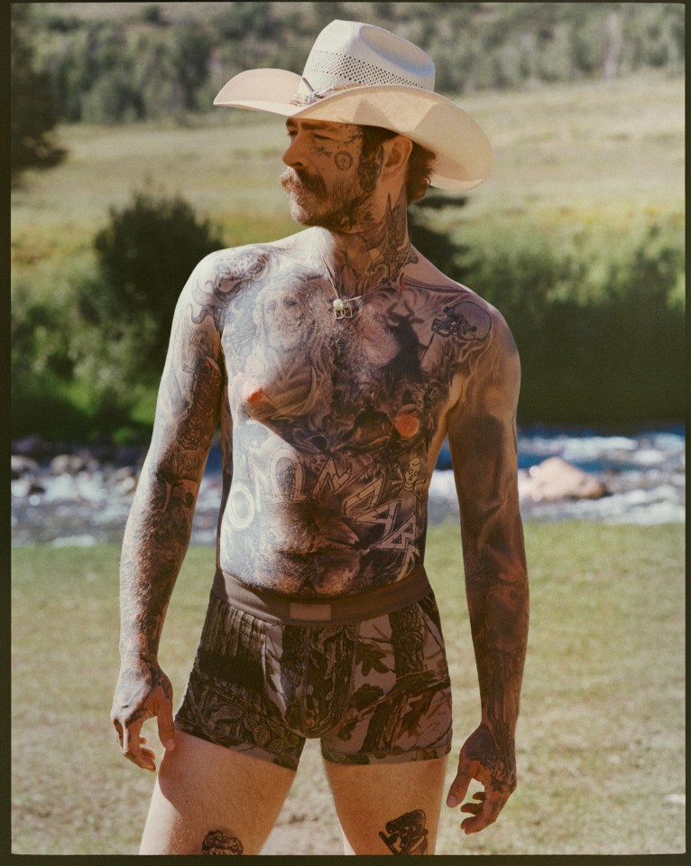 Post Malone Changes Image for Skims: Singer in Underwear on a Ranch